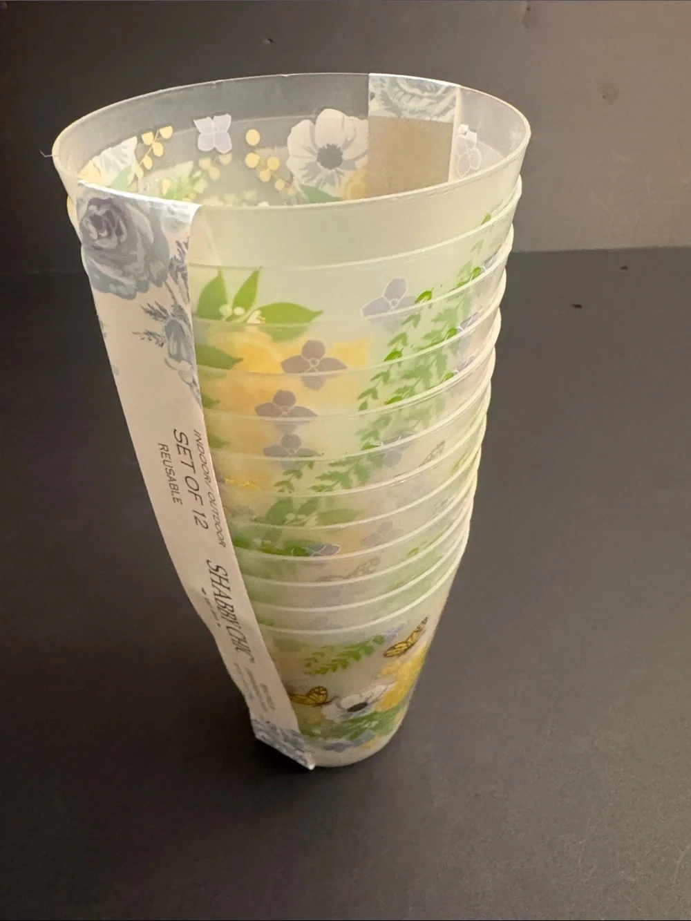 12pc SHABBY CHIC Citrus/Butterfly Floral Reusable Plastic Cups - 16oz
